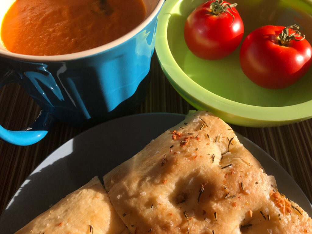 tomato soup and focaccia