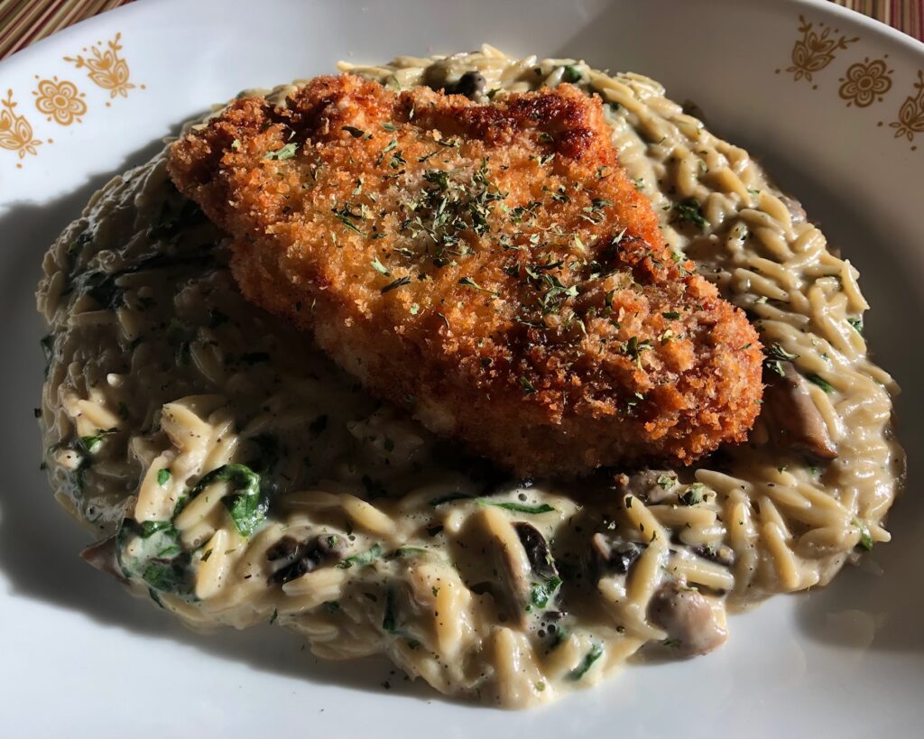 pork schnitzel and orzo